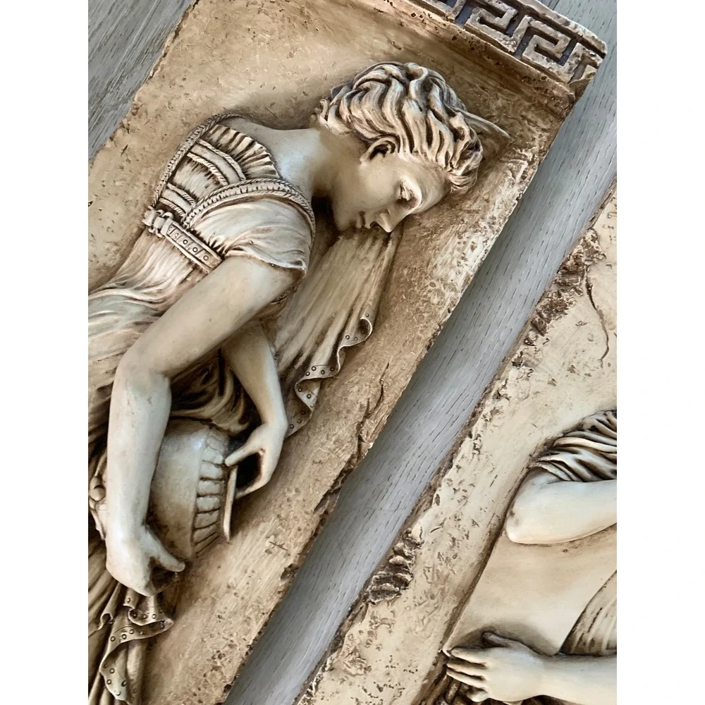 Vintage Greek Goddess Relief Wall Plaques Set of 2 Classical Resin Art Decor 21